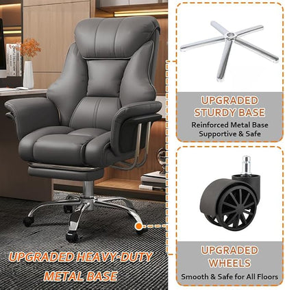 Big and Tall Office Chair 550 lbs Extra Wide Leather Executive Chair with Retractable Footrest, Heavy-Duty Ergonomic Chair, Adjustable Height Computer Gaming Chairs