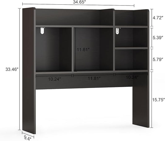 Desk Hutch with 6 Shelves, Desktop Bookshelf Organizer & Hutch Top for Desk, Over Desk Storage Shelf for Office, Home, Dorm | Space-Saving Design (Black)