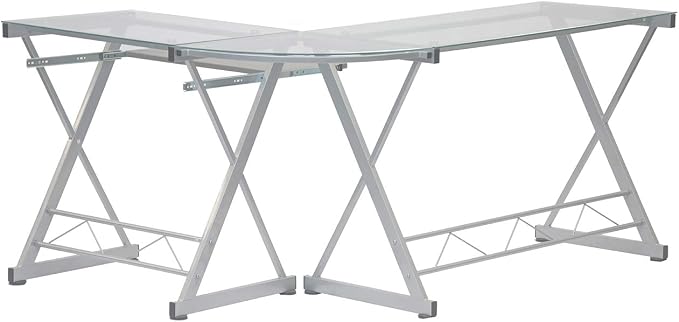 Techni Mobili L Shaped Desk with Keyboard Tray - Efficient Work from Home Desk - Glass L Shaped Desk - Professional Work Desk for Home Office - Versatile Glass Corner Desks for Home Office
