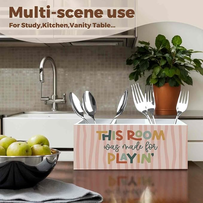 Boho Playroom Kids Pencil Pen Holder for Desk Organizer, Playroom Decor, This Room Was Made for Playin Wooden Box Decorations for Kids Girls Room Bedroom Desk Tabletop Decor