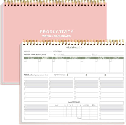 Weekly Productivity Dashboard - 8.5" x 11" Dashboard Desk Notepad Has 6 Focus Areas to List Tasks for Goals, Projects, Clients, Academic or Meal-Organize Your Daily Work Efficiently, 54 Weeks, Light Pink