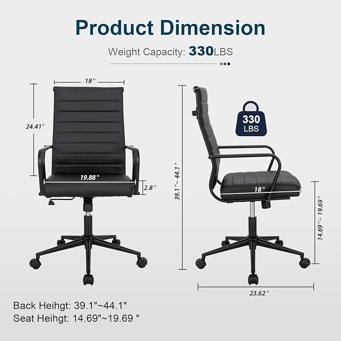 Okeysen Black Conference Room Table Chairs, Ergonomic Office Desk Chair with Wheels, PU Leather Modern Chairs, High Back Executive Swivel Rolling Chair for Home, Office