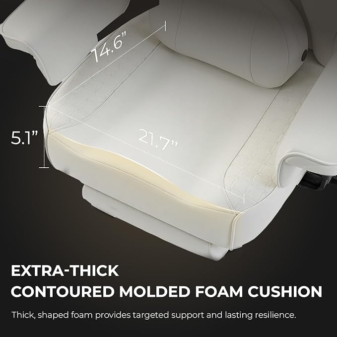 Dowinx Big and Tall Office Chair 400 Lbs with Rotating Massage Lumbar Support, Wide Thick Seat Cushion and Adjustable Armrest,Computer Gaming Chairs with Footrest, White