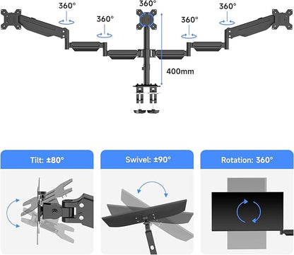 suptek Triple Monitor Mount for Most 17 to 32 inch Screens,Gas Springs Adjustment Triple Monitor Desk Mount Stand with Clamp & Grommet Kit,Black(MD8003)