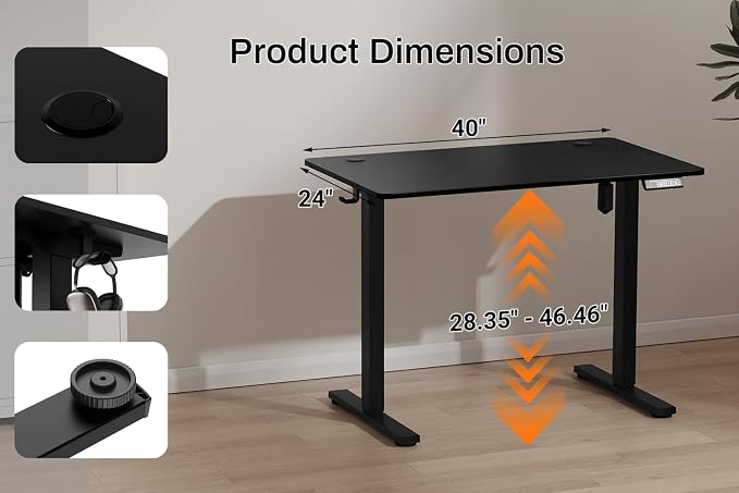 Standing Desk Electric Height Adjustable Desk 39.37 x 23.6 Inches Sit Stand up Desk, Computer Home Office Desk Memory Preset with Two-Piece Desktop (Black, 40 * 24 Inch)