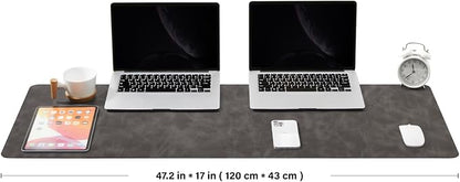 Distressed Leather Desk Mat - Non-Slip PU Desk Pad for Office and Home - Desk Organization and Accessories - Ideal for Large Mouse Pad and Desk Mats on Top of Desks(Slate Gray,47.2"x 17")