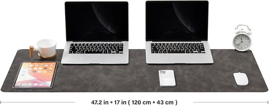 Distressed Leather Desk Mat - Non-Slip PU Desk Pad for Office and Home - Desk Organization and Accessories - Ideal for Large Mouse Pad and Desk Mats on Top of Desks(Slate Gray,47.2"x 17")