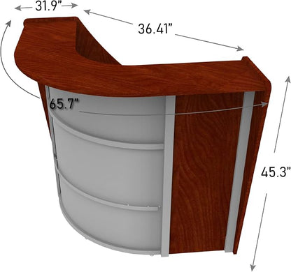 Linea Italia ZUC293 Corner Modern Office Reception Desk with Counter, Tool-Free Assembly, Reception Counter for Lobby, Salon, 48" x 48", Cherry
