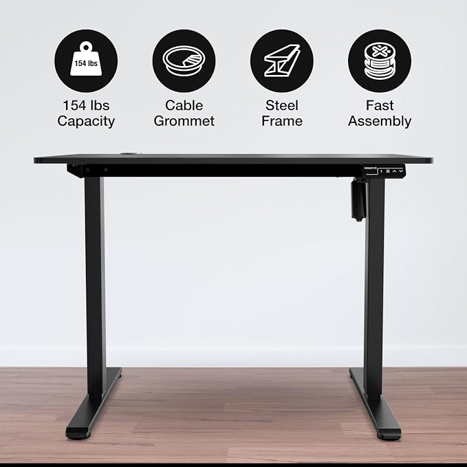 Mount-It! Electric Standing Desk Adjustable Height 40x24 – Compact Sit Stand Desk with Memory Presets, Home Office Workstation, Ergonomic Small Computer Table, Black Frame and Black Top