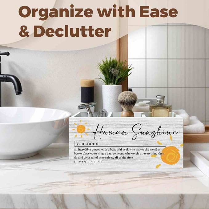 Human Sunshine Inspirational Pencil Pen Holder for Desk Organizer, Human Sunshine Gifts, Encouragement Gifts, Motivational Wooden Box Decorations for Home Office Bedroom Desk Tabletop Decor