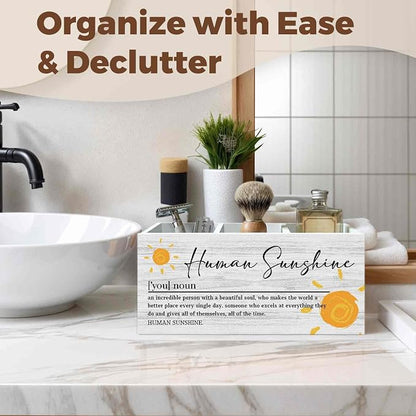 Human Sunshine Inspirational Pencil Pen Holder for Desk Organizer, Human Sunshine Gifts, Encouragement Gifts, Motivational Wooden Box Decorations for Home Office Bedroom Desk Tabletop Decor