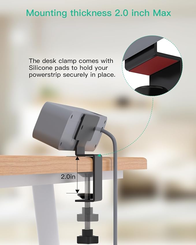 PD30W Desk Clamp Power Strip, Desktop Mount Surge Protector, Fast Charging Station, 5Ft Extension Cord Desk Mount Shelf with 4 Outlets 4 USB Ports (2 USB C), Home Office Accessories Essentials, Gray