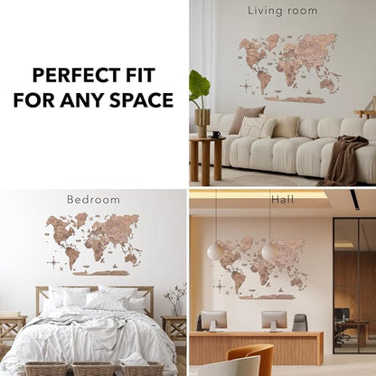 Enjoy The Wood 3D Wooden World Map Wall Art - Large Travel Map with Pins for Art Decor - Decorative Map of the World for Home, Office - Travel Wall Art Housewarming Gift Idea (Terra, L, Unframed)