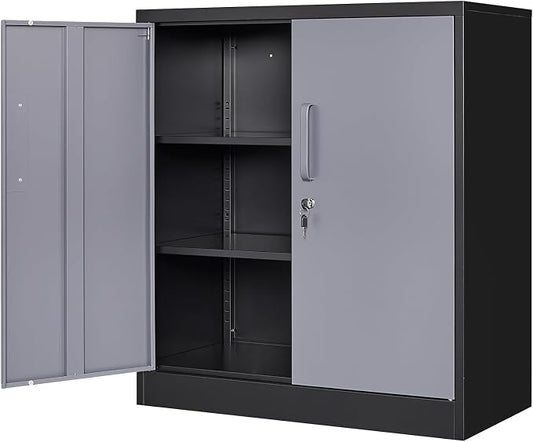 Metal Storage Cabinets with Locking Doors & 2 Adjustable Shelves, Lockable Steel Office Cabinets, Counter Caninet Small Locking Cabnet Locked Tool Cabnets for Home, Office, Garage, Hallway