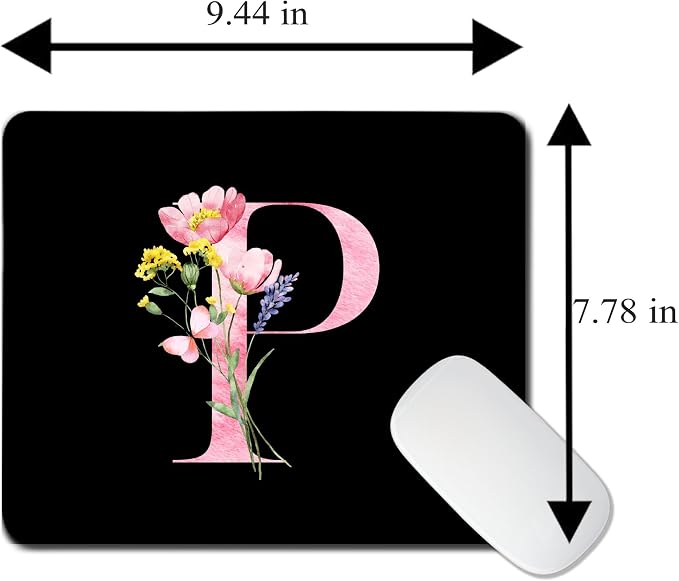 Mouse Pad Pinks Flowers Initial Letters Mousepad Desktop Laptop Computer Accessories Home Office Gaming Work Desk Computer Non-Slip Rubber Monogram Floral Alphabet A-Z mousepad (P)