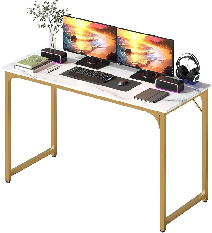 BestOffice Computer Desk,Home Office Desk, Modern Simple Style for Home Office Study Writing (Gold, 47 Inch)