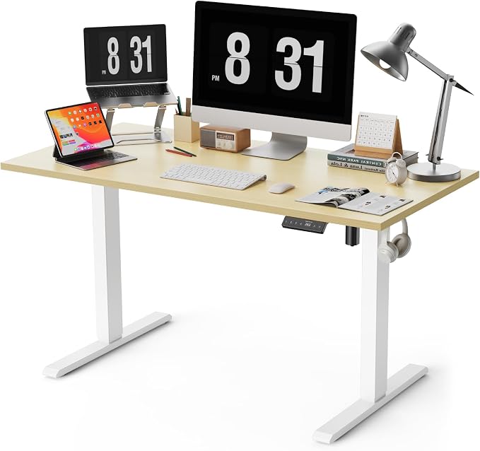WALKINGDESK 55x28 Inches Whole Piece Electric Standing Desk, Seamless One Piece Height Adjustable Sit to Stand up Desk for Home Office, Ergonomic Computer Workstation, Oak