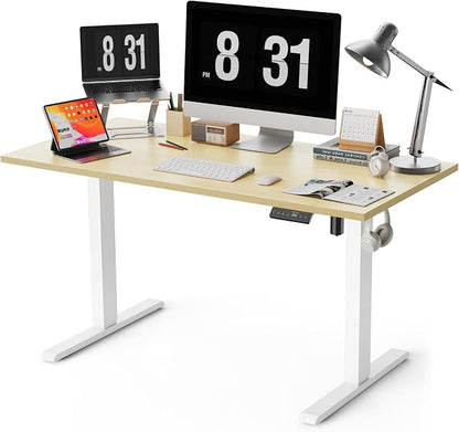 WALKINGDESK 55x28 Inches Whole Piece Electric Standing Desk, Seamless One Piece Height Adjustable Sit to Stand up Desk for Home Office, Ergonomic Computer Workstation, Oak