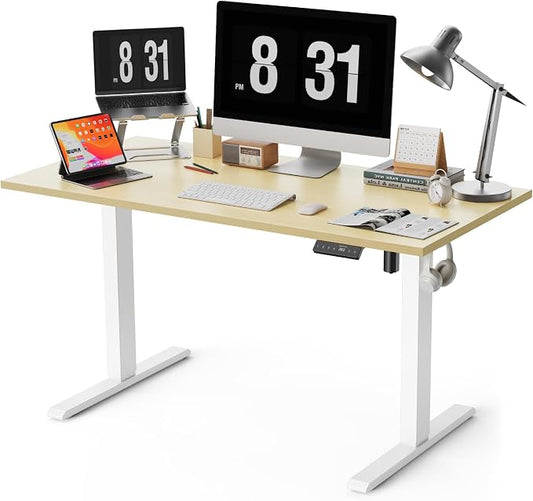 WALKINGDESK 55x28 Inches Whole Piece Electric Standing Desk, Seamless One Piece Height Adjustable Sit to Stand up Desk for Home Office, Ergonomic Computer Workstation, Oak