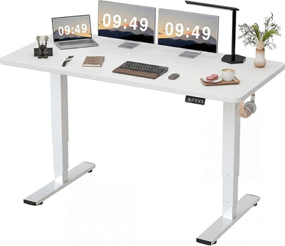 Furmax Electric Height Adjustable Standing Desk Large 63 x 24 Inches Sit Stand Up Desk Home Office Computer Desk Memory Preset with T-Shaped Metal Bracket, White