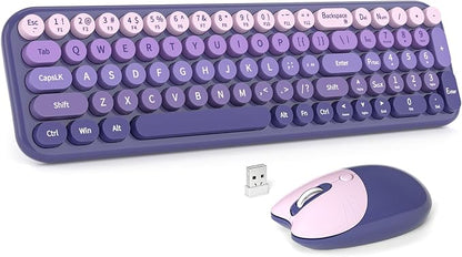 MOFII Wireless Keyboard and Mouse Combo, Compact Small Keyboard with Large Print, 2.4GHz Retro Typewriter Keyboard, Quiet Click Mouse for PC, Laptop, Desktop, Windows (Purple Gradient)