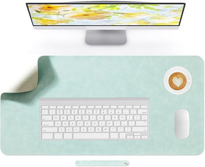 Desk Pad Soft PU Leather Large Mouse Pad Laptop Computer Desk Mat Table Blotter Flat Smooth Waterproof Non-Slip Desktop Protector Writing Pad for Office and Home (Light Green, 80x40cm)