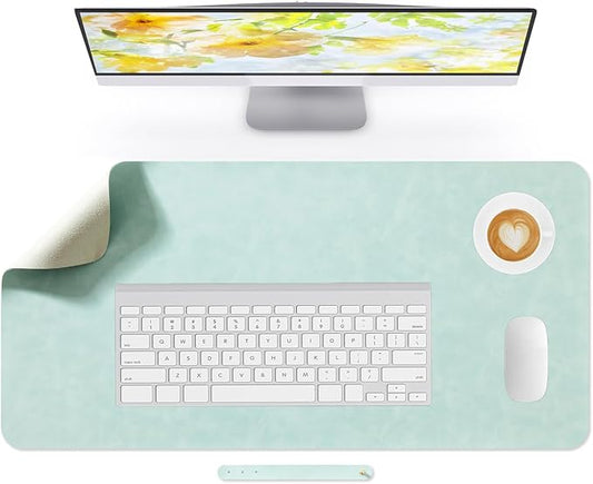 Desk Pad Soft PU Leather Large Mouse Pad Laptop Computer Desk Mat Table Blotter Flat Smooth Waterproof Non-Slip Desktop Protector Writing Pad for Office and Home (Light Green, 80x40cm)