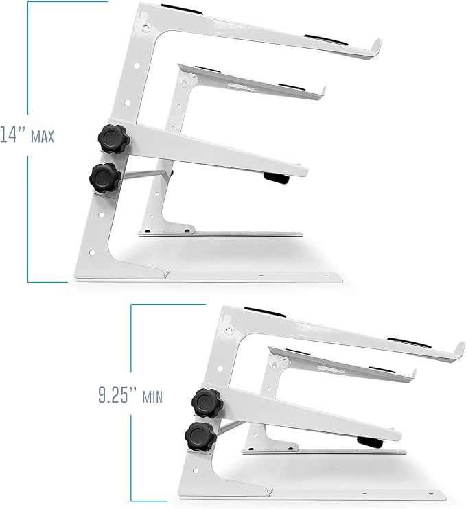 AxcessAbles Two-Tier Adjustable DJ Stand with Clamps | For Controllers and Laptops up to 20lbs.| Controller Stand Compatible with DDJ-REV1, DDJ-FLX4, Party Mix | (LTS-03 White)