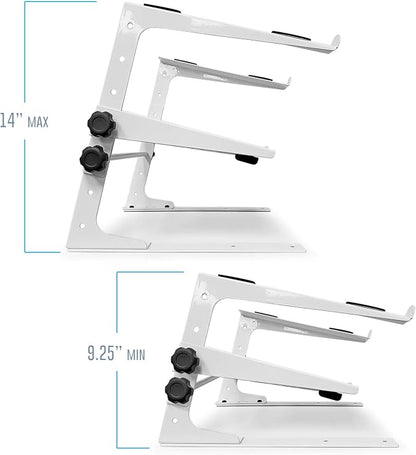 AxcessAbles Two-Tier Adjustable DJ Stand with Clamps | For Controllers and Laptops up to 20lbs.| Controller Stand Compatible with DDJ-REV1, DDJ-FLX4, Party Mix | (LTS-03 White)