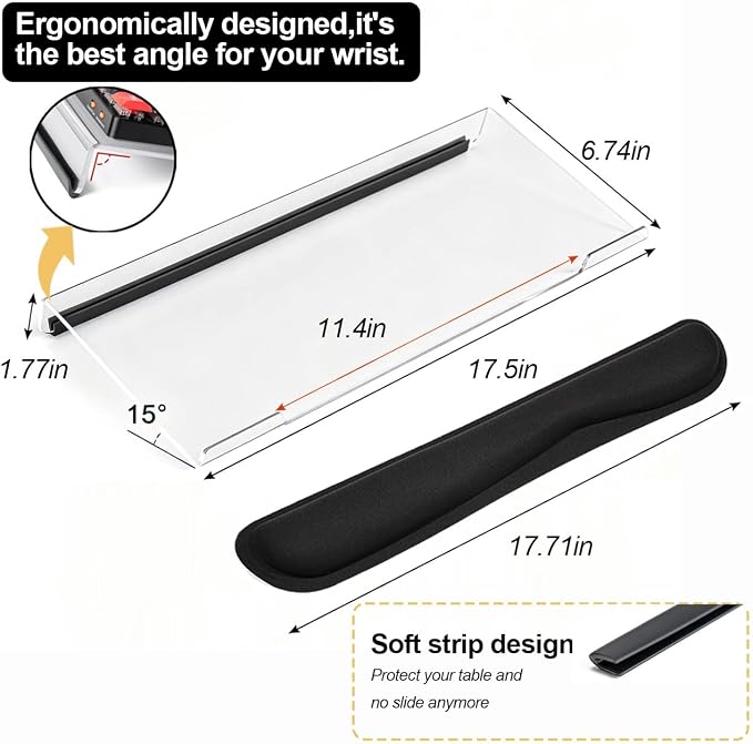Keyboard Stand for Desk, 17 Inch Clear Ergonomic Keyboard Riser with Wrist Rest, Anti-Slip Silicone Strips, Sturdy Computer Keyboard Lift for Office Home Gaming Typing