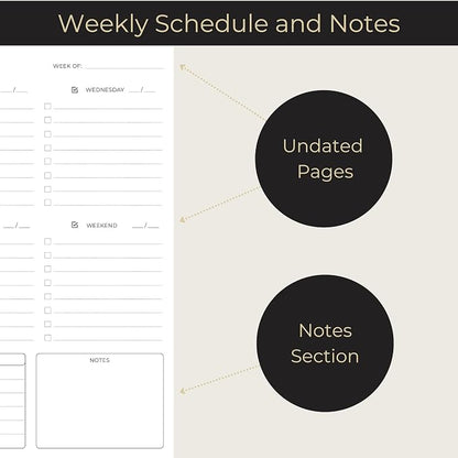 BLU MONACO | Black Undated Weekly Planner Notepad with 52 Tear-Off Sheets | Weekly To-Do List Pad for Scheduling, Goals & Desk Planning | Stylish Desk Calendar Organizer
