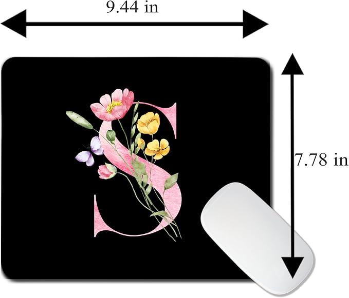 Mouse Pad Pinks Flowers Initial Letters Mousepad Desktop Laptop Computer Accessories Home Office Gaming Work Desk Computer Non-Slip Rubber Monogram Floral Alphabet A-Z mousepad (S)