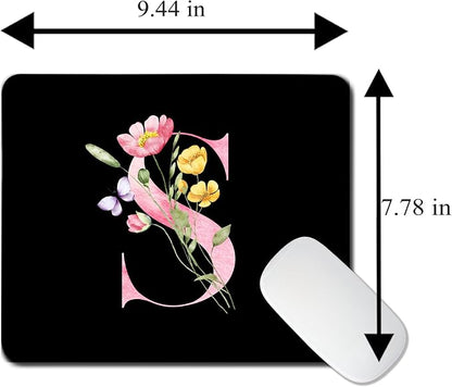 Mouse Pad Pinks Flowers Initial Letters Mousepad Desktop Laptop Computer Accessories Home Office Gaming Work Desk Computer Non-Slip Rubber Monogram Floral Alphabet A-Z mousepad (S)