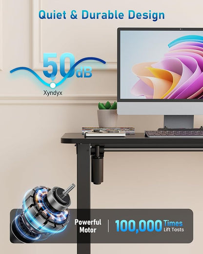 32" Small Electric Rolling Standing Desk Adjustable Height, Mobile Sit Stand up Desk with Lockable Casters for Home Office & Computer Workstation, Splice Board, 2 Hooks, Black Frame/Black Top