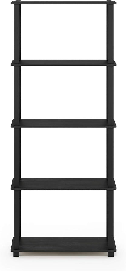 Furinno Turn-N-Tube 5-Tier Multipurpose Shelf / Display Rack / Storage Shelf / Bookshelf, Square Tubes, Americano/Black