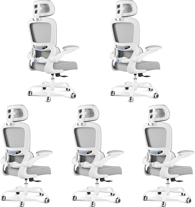 TRALT Office Chair Ergonomic Desk Chair, 330 LBS Home Mesh Office Desk Chairs with Wheels, Comfortable Gaming Chairs White Pack of 5