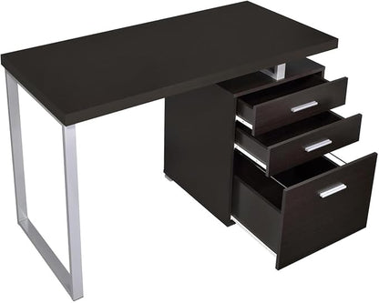CARTESIAN Vertex Reversible 47 Inch Office Computer Desk with 3 Drawers, Cappuccino Finish, Silver Metal Frame