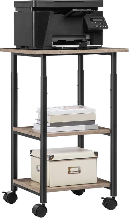HOOBRO Printer Stand, 3-Tier Industrial Under Desk Printer Cart with Shelf, Mobile Heavy Duty Storage Rack on Wheels for Home, Office, Grey and Black BG03PS01G1