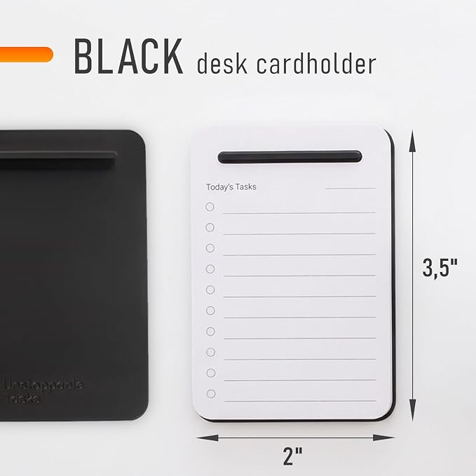 Unstoppable Tasks – 31 Blank Daily To-Do Cards with Aluminum Desk Card Holder, Minimalist Office Productivity To-Do Cards, Modern Desk Gift for Teams, Managers & Students (Black)