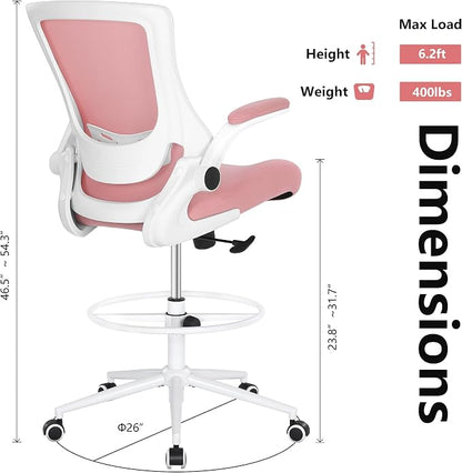 Misolant Tall Office Chair, Drafting Chair for Standing Desk, High Office Chair with Adjustable Lumbar Support, Flip-up Arm and Footrest Ring, Tall Drafting Chair for Bar Height Desk