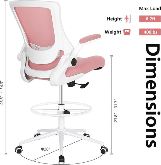 Misolant Tall Office Chair, Drafting Chair for Standing Desk, High Office Chair with Adjustable Lumbar Support, Flip-up Arm and Footrest Ring, Tall Drafting Chair for Bar Height Desk