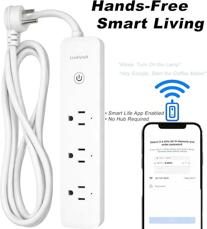 LINKVOLT Smart Power Strip WiFi Surge Protector Alexa Google Home Voice Control Outlet Extender for Home Office 3AC 15A 1875W 2.4GHz Voice Control