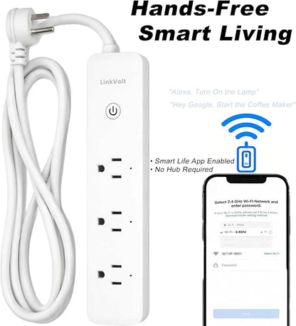 LINKVOLT Smart Power Strip WiFi Surge Protector Alexa Google Home Voice Control Outlet Extender for Home Office 3AC 15A 1875W 2.4GHz Voice Control