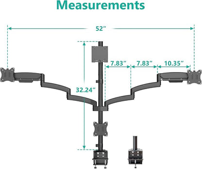 WALI 4 Monitor Mount for 13-49 inch Ultrawides on Top Bracket and 27 inch Screens on Lower Brackets, Heavy Duty Arm Extra Tall Quad Monitor Stand, up to 44 lbs (GSDM004S-P), Black