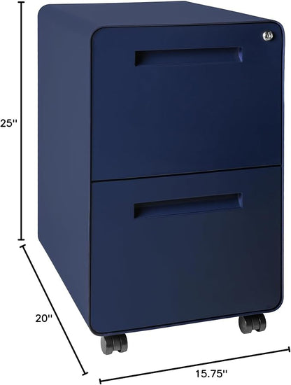 Laura Davidson Furniture Stockpile 2 Drawer Mobile File Cabinet with Lock - Under Desk Metal Filing Cabinet, Legal/Letter File Folders, Wheels and Stationary Feet, Pre-Assembled, Navy Blue