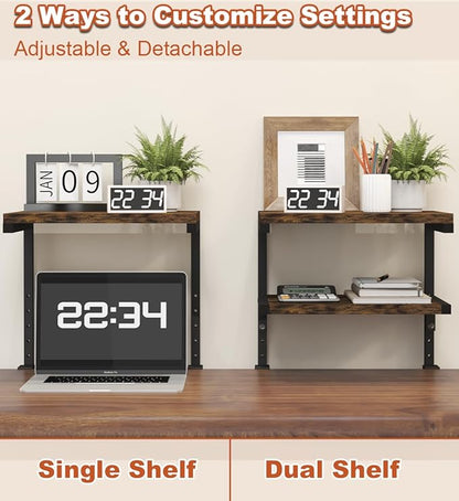 Mondazie Clamp on Desk Organizer Shelf, Heavy-Duty Desk Extender Side Table with 2-Tier Adjustable Storage Shelves for Desktop Accessories, Gaming Devices, Black