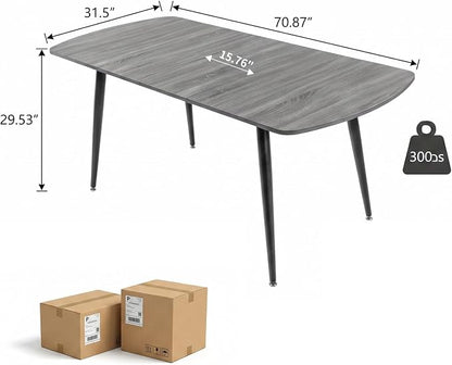 HIPIHOM Extendable Dining Table for 6-8 People, 70.87" L x 31.5" W Rectangular Kitchen Table with 15.76" Extension Leaf, Grey Wood Grain Dining Room Table with Black Metal Legs