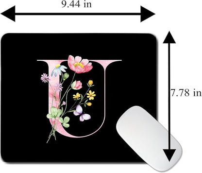 Mouse Pad Pinks Flowers Initial Letters Mousepad Desktop Laptop Computer Accessories Home Office Gaming Work Desk Computer Non-Slip Rubber Monogram Floral Alphabet A-Z mousepad (U)