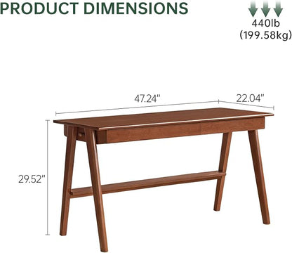 100% Solid Wood Desk Home Office Desk Mid Century Modern Rubberwood Writing Computer Desk with Drawer for Home Office 47" W