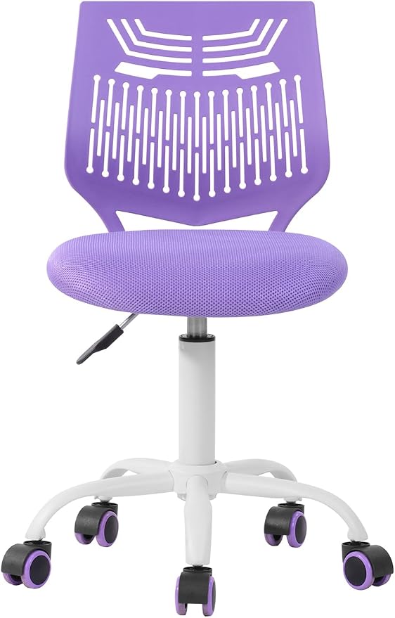 FurnitureR Study Desk Chair Armless, Small Home Office Study Task Chair Adjustable Swivel Low Back with Rolling Wheels for Kids Children Teens Women, Orchid Purple